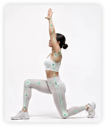 Woman in a controlled lunge with arm raised — Recovery & Control