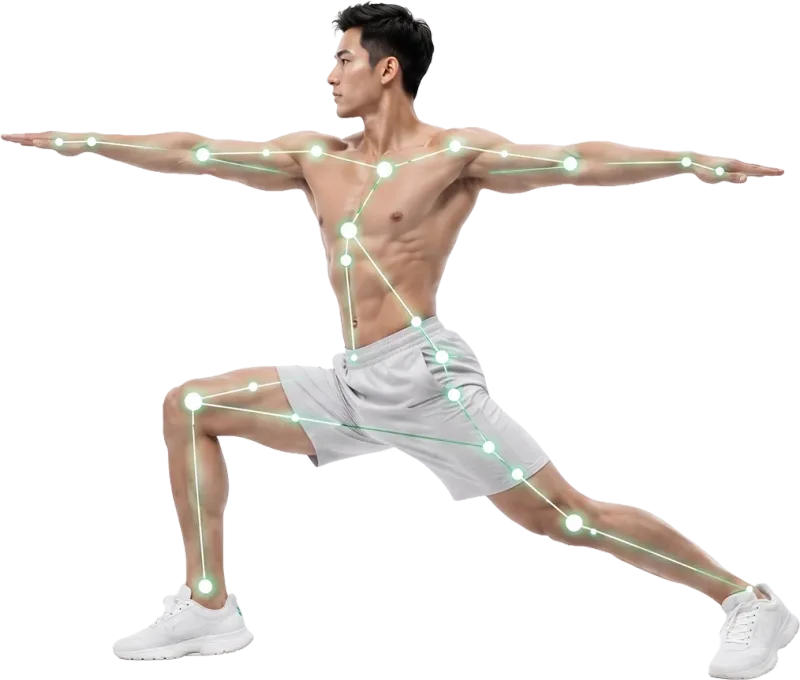 Male athlete in warrior lunge pose